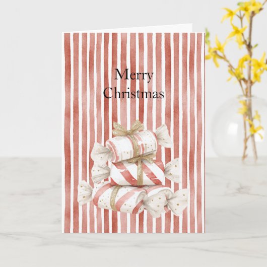 Carte Peppermint Red Stripes Christmas  (Fleur jaune)
