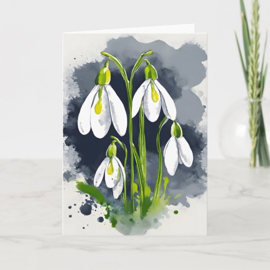 Carte Perce-neige - Fleurs aquarelle (Devant)