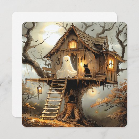 Carte Perche Lune - Fantôme & Chat dans l'arbre (Devant / Derrière)