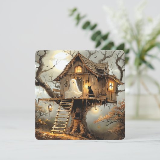 Carte Perche Lune - Fantôme & Chat dans l'arbre (Debout devant)