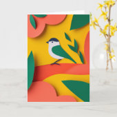 Carte Perchoir de cadeau d'oiseau joyeux (Fleur jaune)