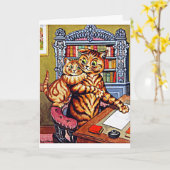 Carte Père et Fils Chats, Louis Wain, Cat Art, (Fleur jaune)