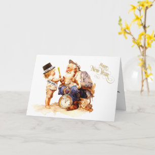 Carte Père Heure et bébé Nouvel An heureux