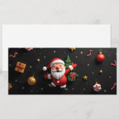 Carte Père noël 3D enfantin et décor de fête (Devant / Derrière)