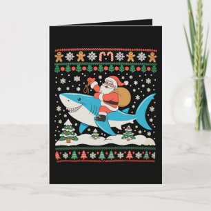 Carte Père Noël à cheval sur un requin Noël hideux Xmas