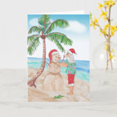 Carte Père Noël à l'aquarelle et Noël bonhomme de neige (Fleur jaune)