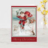 Carte Père Noël à vélo avec cerf et lapin (Fleur jaune)