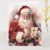 Carte Père Noël avec cadeau (Fleur jaune)