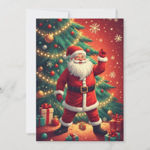 Carte Père Noël avec des cadeaux et sapin de Noël