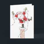 Carte Père Noël avec guirlandes de Noël<br><div class="desc">Père Noël sur le toit de la cheminée avec des lumières de fête ! Conservez la légende originale « Que votre Noël soit lumineux ! » ou personnalisez-la avec votre propre message. Nous pensons que les images sont mieux sur du papier mat. Illustration c. Wallace Tripp pour Pawprints Greeting Cards,...</div>