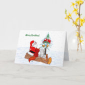 Carte Père Noël avec Lapin Renard et Écureuil (Fleur jaune)