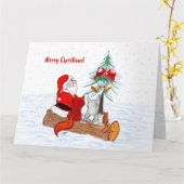 Carte Père Noël avec Lapin Renard et Écureuil (Fleur jaune)