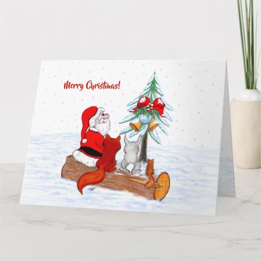 Carte Père Noël avec Lapin Renard et Écureuil (Devant)