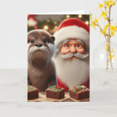 Carte Père Noël avec Otter et sucreries de Noël (Fleur jaune)