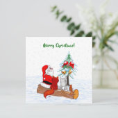 Carte Père Noël avec Renard de lapin et écureuil (Debout devant)