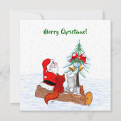 Carte Père Noël avec Renard de lapin et écureuil (Devant)