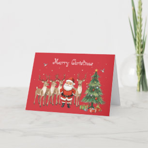 Carte Père Noël avec rennes & Noël fantaisiste
