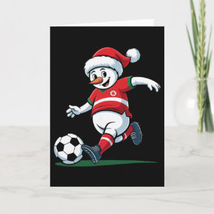 Carte Père Noël Bonhomme de neige jouant au football Hom
