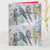 Carte Père Noël Budgie Noël aquarelle peinture oiseau (Fleur jaune)