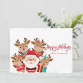 Carte Père Noël,Cerfs Mignons,Joyeuses Fêtes  (Debout devant)