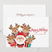 Carte Père Noël,Cerfs Mignons,Joyeuses Fêtes  (Devant / Derrière)