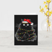 Carte Père Noël Chat Noir Tangé Dans La Lumière De L'Arb (Fleur jaune)