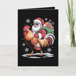 Carte Père Noël chevauchant un coq Noël ferme poulet Noë
