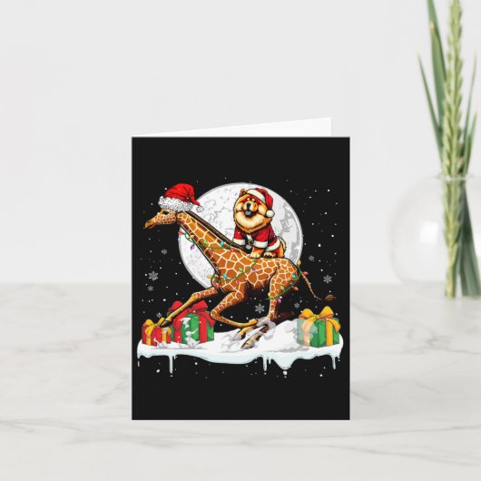 Carte Père Noël Chow Chow Riding Giraffe Propriétaire de (Devant)