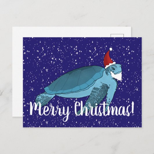 Carte père Noël Christmas Sea Turtle (Devant / Derrière)