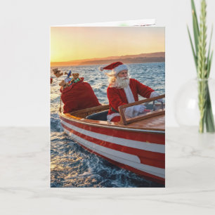 Carte Père Noël conduisant un hors-bord