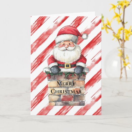 Carte Père Noël dans Cheminée Rayures Rouges Noël (Fleur jaune)
