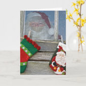 Carte Père Noël dans la fenêtre cabine avec des flocons  (Fleur jaune)