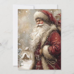 Carte Père Noël dans le village Joyeuses Fêtes plié