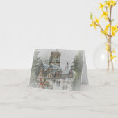 Carte Père Noël d'autrefois avec des enfants devant une  (Fleur jaune)