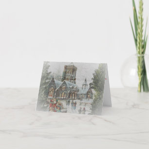 Carte Père Noël d'autrefois avec des enfants devant une