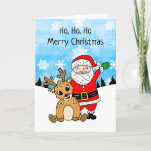 Carte Père Noël de dessin animé et Noël des rennes