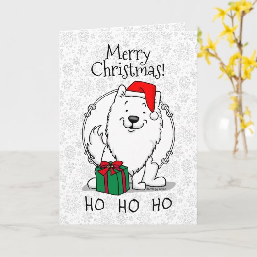 Carte Père Noël de Noël Chien Esquimau Américain HO HO H (Fleur jaune)