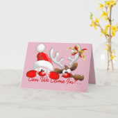 Carte Père Noël de Noël drôle et dessin animé de renne (Fleur jaune)