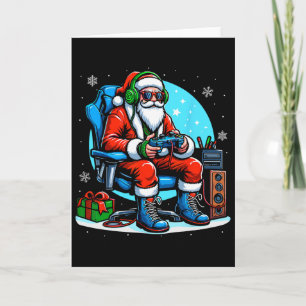 Carte Père Noël de Noël Joueur Xmas Drôle Vidéo Jeu Chri