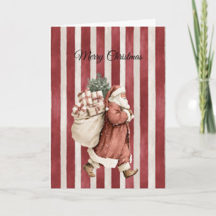 Carte Père Noël de Noël rayures rouges Sac de cadeaux