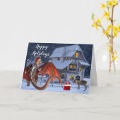 Carte Père Noël de vacances de Noël Dragon  (Fleur jaune)
