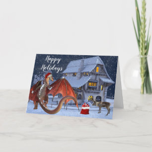 Carte Père Noël de vacances de Noël Dragon