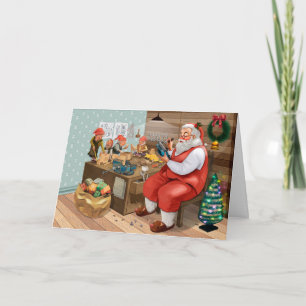 Carte Père Noël dessiné à la main au travail