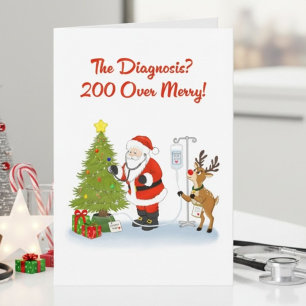 Carte Père Noël docteur drôle vérification de l'arbre de