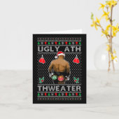 Carte Père Noël drôle boxant maillot athlétique moche Jo (Fleur jaune)