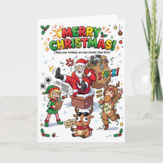 Carte Père Noël drôle coincé dans la cheminée de Noël