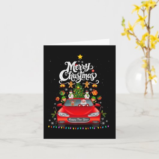 Carte Père Noël drôle conduisant un chariot camion rouge (Fleur jaune)