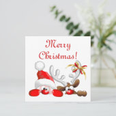 Carte Père Noël drôle et dessin animé de renne (Debout devant)