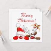 Carte Père Noël drôle et dessin animé de renne (Devant/Arrière en situation)