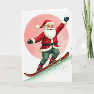 Carte Père Noël en snowboard